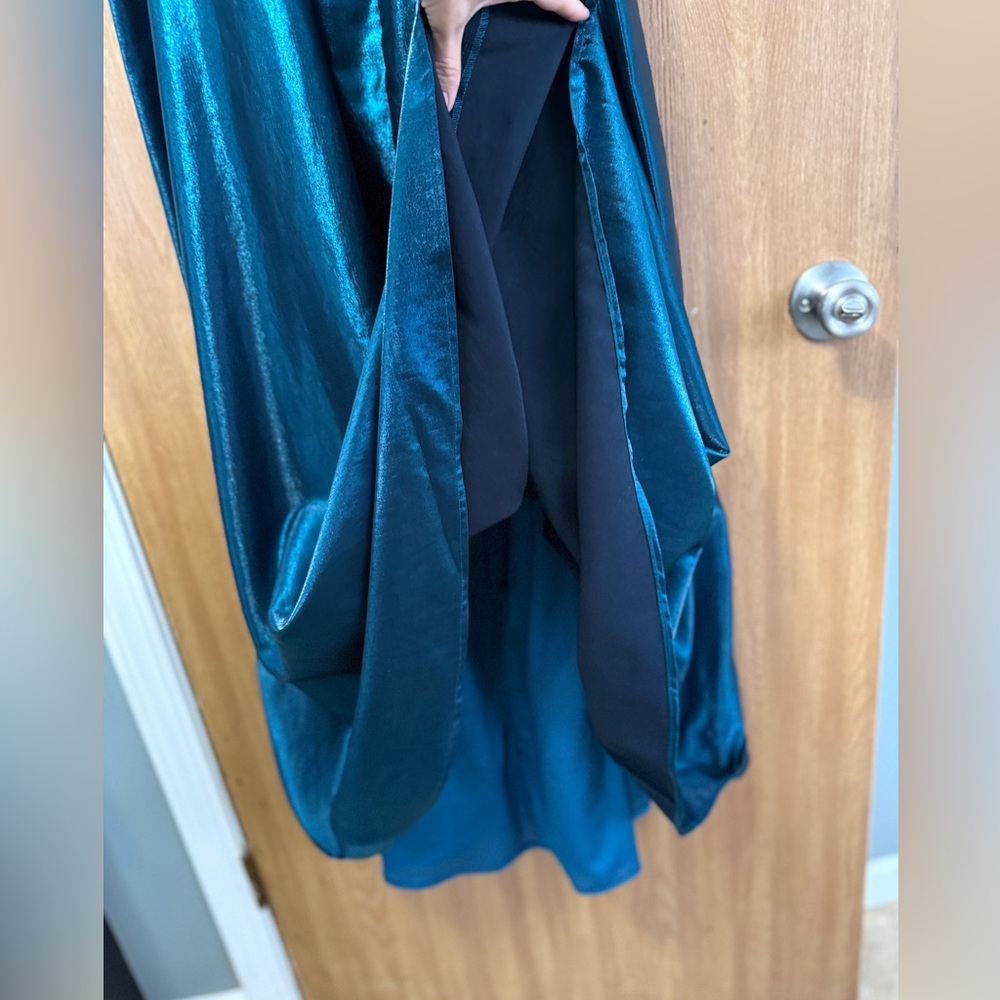Lulus Aura Shiny Dark Teal Taffeta Maxi Dress With Pockets size medium - Picture 12 of 15